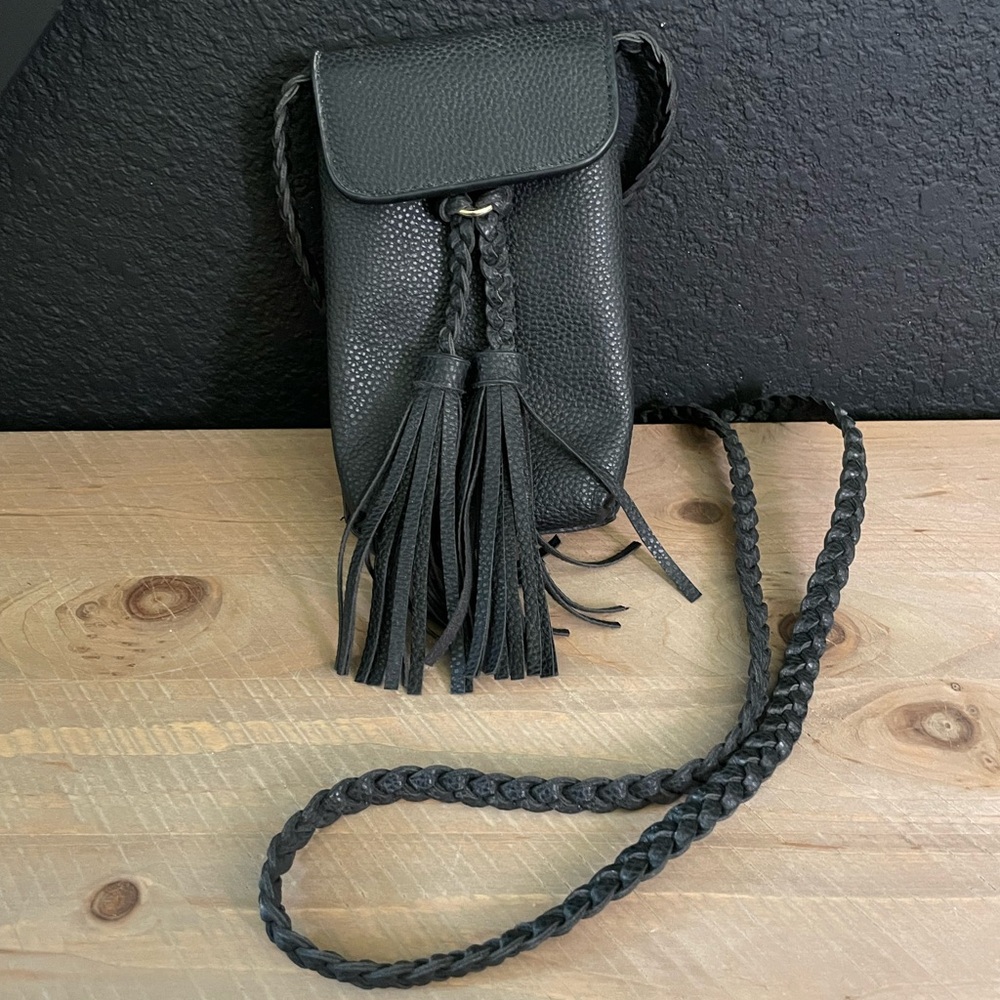 New MellowWorld Purse - Black Leather Crossbody Bag with Tassels